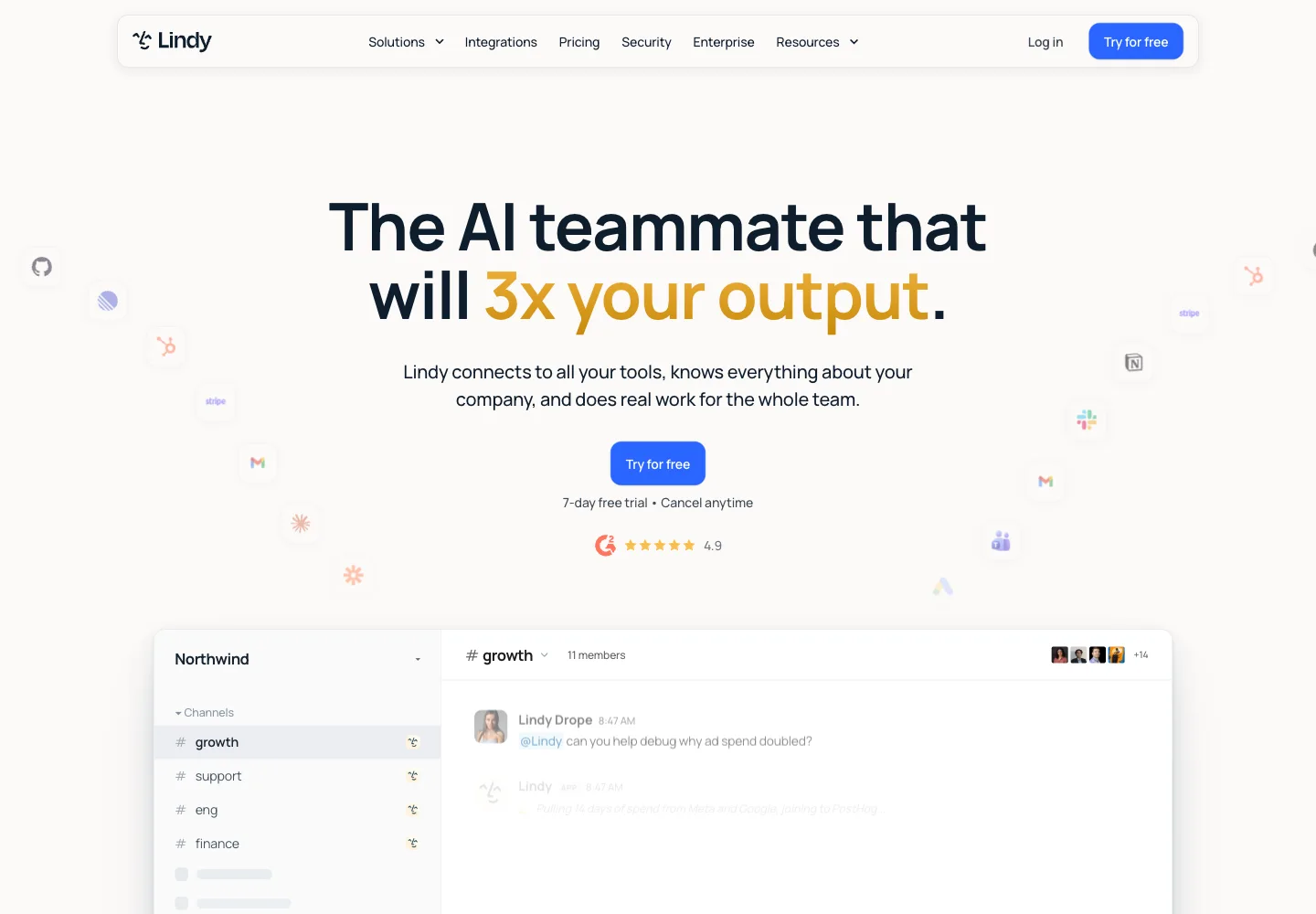 Lindy / Teamflow: 공식 사이트의 제품 소개 화면